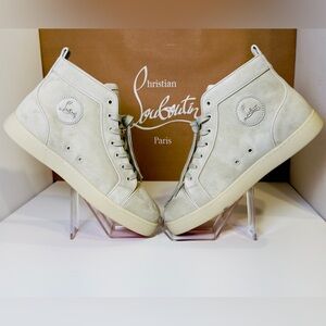 Christian Louboutin Louis Orlato Flat High-Top Sneakers Goose Grey Suede Size 44
